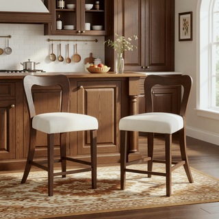 Sunvega Natural Rubberwood Counter Stool Set with Chunky Modern Design and Ergonomic Backrest