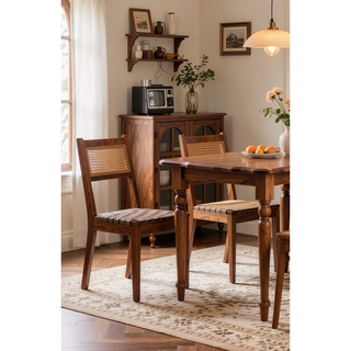 Sunvega Modern Faux Leather and Woven Rattan Dining Chairs Set of 2