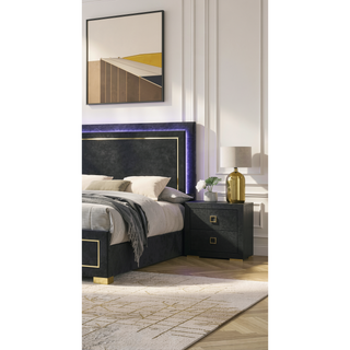 Sunvega Black Contemporary Nightstand with Gold Trim and Square Pulls Metal Legs