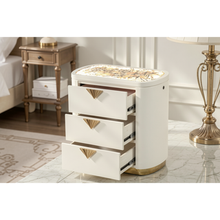 Sunvega Modern Nightstand with Gold Accents and Illuminated Top Panel