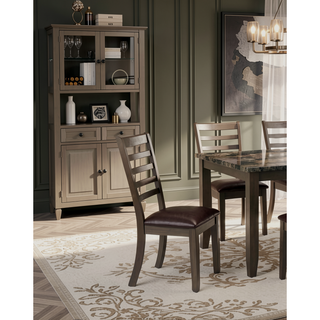 Sunvega Transitional Brown 7pc Dining Set With Faux Marble Top And Leatherette Chairs