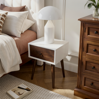 Sunvega Mid-Century Modern Dark Brown Walnut Nightstand with 1 Drawer for Bedroom