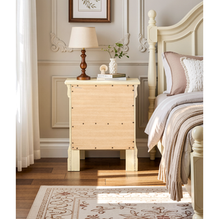 Sunvega Classic Beige Nightstand With Two Drawers for Bedroom Storage