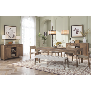 Sunvega Elm Veneer Modern Dining Table with Leaf for 6 Seats and Rounded Sides