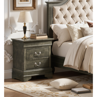 Sunvega Elegant Gray Traditional Nightstand with Two Drawers for Bedroom Organization