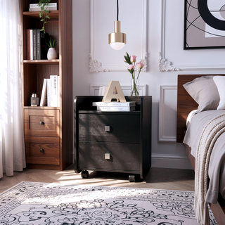 Sunvega Modern Nightstand with Two Drawers and Open Shelf for Bedroom