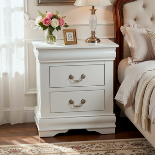 Sunvega Black Nightstand with Two Drawers and Brushed Nickel Handles