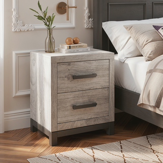 Sunvega Deena 25 Inch Classic 2 Drawer Nightstand with Metal Handles