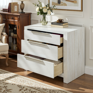 Sunvega Modern Transitional Beige Finish Nightstand with Three Wooden Drawers