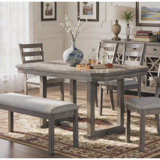 Sunvega Gray Fabric Upholstered Dining Bench with Wire-Brushed Finish