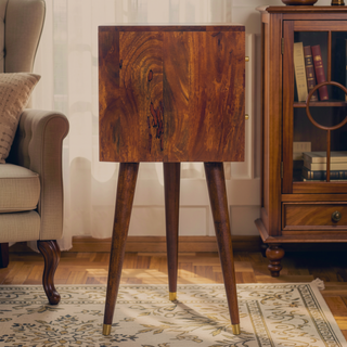 Sunvega Solid Wood Mini Cube Nightstand with 2 Drawers in Chestnut Brown