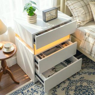 Sunvega LED Nightstand with Acrylic Board and RGB Lights 3 Drawer Bedside Table