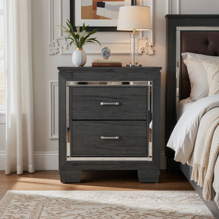 Sunvega Silver Faux Alligator Embossed Nightstand with 2 Dovetail Drawers and LED Lighting