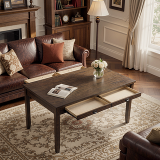 Sunvega Dark Cherry Finish Transitional Dining Table with 4 Dovetail Drawers