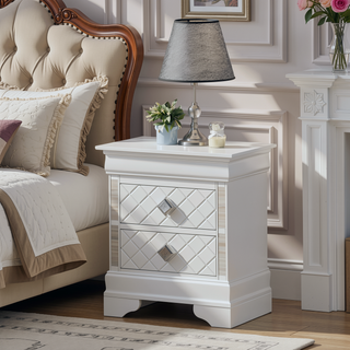 Sunvega Sleek Silver Champagne Nightstand with Two Spacious Drawers and Transitional Design