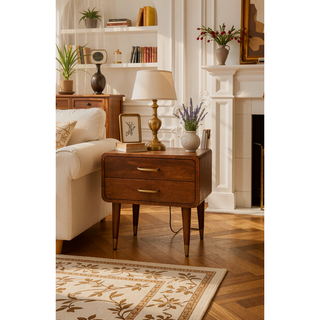 Sunvega Astor Solid Mango Wood Mid-Century Modern 2-Drawer Nightstand