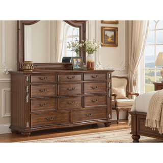 Sunvega Cherry Nightstand with Three Easy Glide Drawers and Velvet Lining