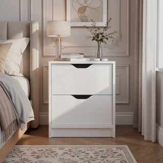 Sunvega White Double Drawer Nightstand with Large Top Surface and Spacious Storage