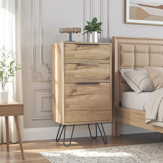 Sunvega Light Oak Dresser with Three Drawers and Hairpin Legs for Bedroom