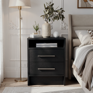 Sunvega Modern Bedroom Nightstand with Spacious Drawers and Open Shelf