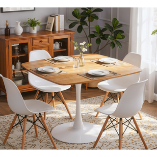 Sunvega Mid-Century Modern Tulip Dining Table with Sturdy Metal Base for 4-6 Person