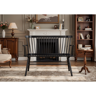 Sunvega Farmhouse Style Black Finish Spindle Back Arm Rest Wooden Chair