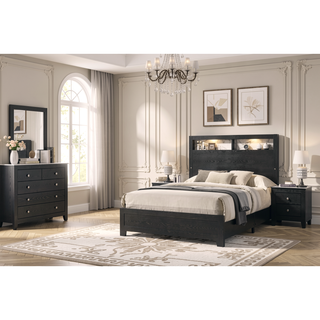 Sunvega Modern White Faux Marble Top Nightstand with Two Drawers in Black Finish