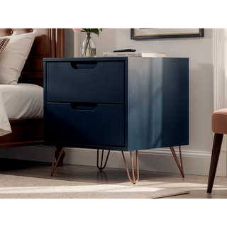 Sunvega Mid-Century Modern Nightstand with Spacious Drawers and Metal Legs