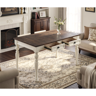 Sunvega Ivory and Mocha Acacia Wood Dining Table with Four Drawers
