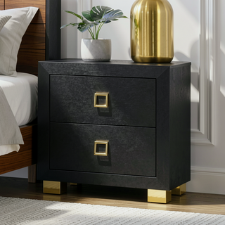 Sunvega Black Contemporary Nightstand with Gold Trim and Square Pulls Metal Legs
