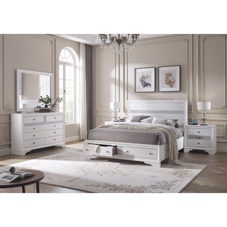 Sunvega White Wood 5 Drawer Chest with Silver Knob Pulls for Storage