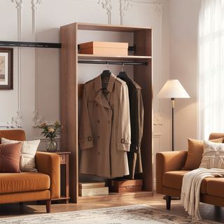 Sunvega Oak Wall Mounted Wood Closet System with Modular Units and Ample Storage