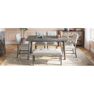Sunvega Vintage Rectangular Dining Table for Six with Rubberwood Legs and Anti-Scratch Feet