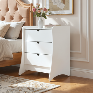 Sunvega Mid-Century Modern White Nightstand with 3 Spacious Drawers for Bedroom