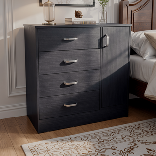 Sunvega Modern Black Wengue Dresser with 1 Door 4 Drawers and 2 Shelves