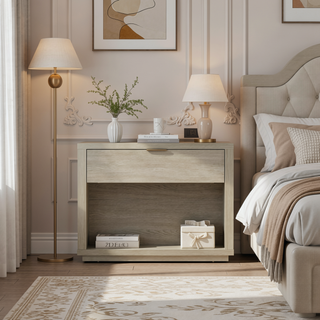 Sunvega Modern Brown Nightstand with Open Shelf and Drawer for Bedroom