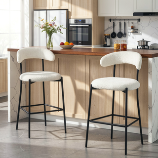 Sunvega 26 inch Counter Height Bar Stool with Soft Teddy Fabric and Black Powder Coating Base