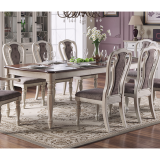 Sunvega Antique White and Oak Transitional Style Solid Wood Dining Table with 2 Leaves