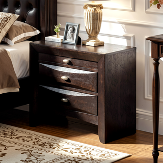 Sunvega Cherry Solid Wood Contemporary Nightstand with 2-Drawers and Nickel Knob Pulls