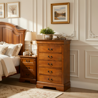 Sunvega Traditional Oak Bedroom Chest With Carved Bases and Curved Mouldings
