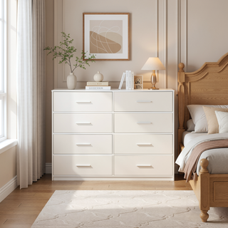 Sunvega 8-Drawer Dresser with Large Fabric Storage and Premium Wooden Frame
