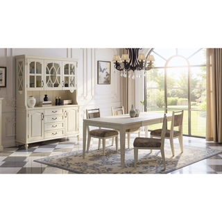 Sunvega Expandable Leg Table with Vanilla Wooden Legs and Metal Inlay