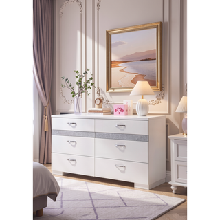 Sunvega Modern Dresser with Six Spacious Drawers and Built-in Jewelry Organizers