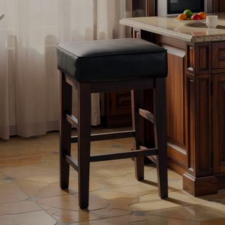 Sunvega Set of Two Black Faux Leather Counter Height Stools with Solid Wood Frame