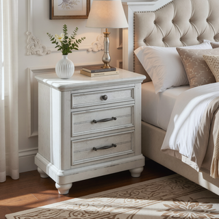 Sunvega Coastal Farmhouse Gray 3-Drawer Nightstand with USB Charging Port