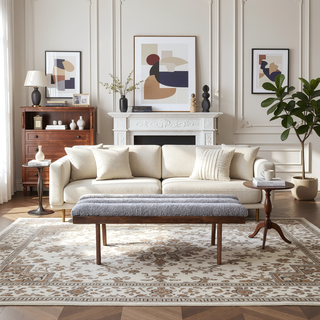 Sunvega Light Grey Teddy Boucle Upholstered Bench with Solid Wood Frame