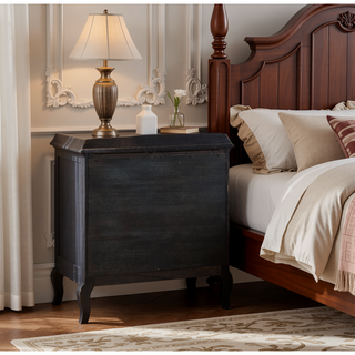 Sunvega Antique Black Nightstand with Three Spacious Storage Drawers
