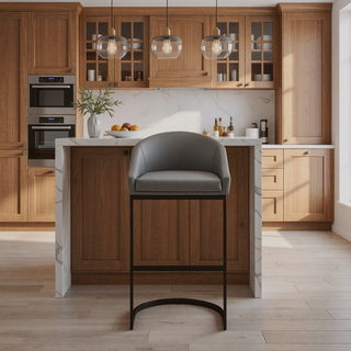 Sunvega Black Metal Counter Stool with Gray Faux Leather Upholstery