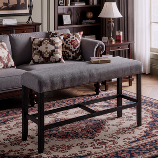 Sunvega Weathered Espresso Finish Wooden Frame Upholstered Padded Seat and Apron Bench