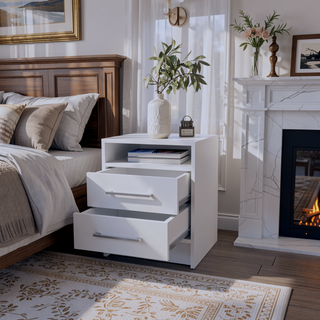 Sunvega Smokey Oak and White Finish Nightstand with Two Drawers and Open Shelf